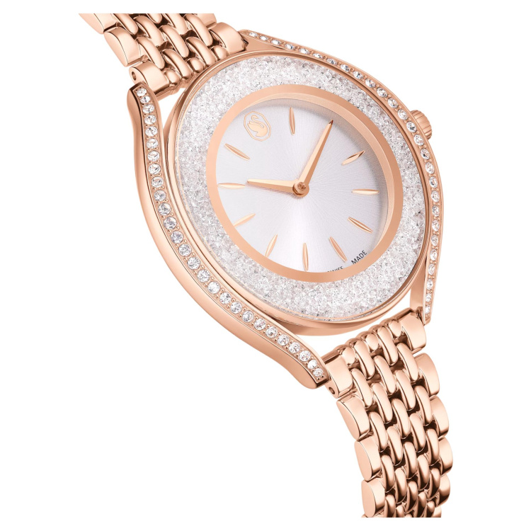 Crystalline aura watch, Swiss Made, Metal bracelet, Rose gold tone, Rose gold-tone finish